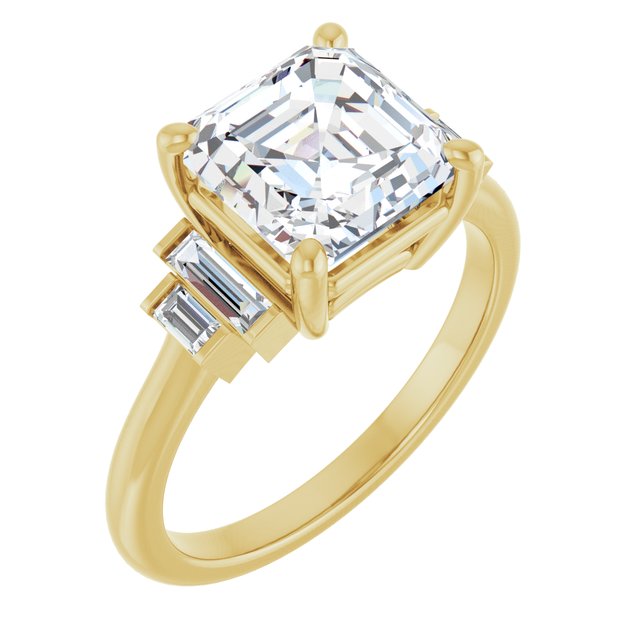 JENNI Solitaire Asscher Engagement Ring with Baguette Accent Diamonds - 18K Yellow Gold - View 1