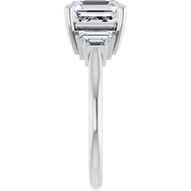 JENNI Solitaire Asscher Engagement Ring with Baguette Accent Diamonds - Platinum - View 4