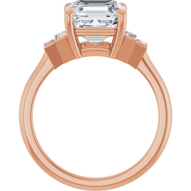 JENNI Solitaire Asscher Engagement Ring with Baguette Accent Diamonds - 18K Rose Gold - View 2