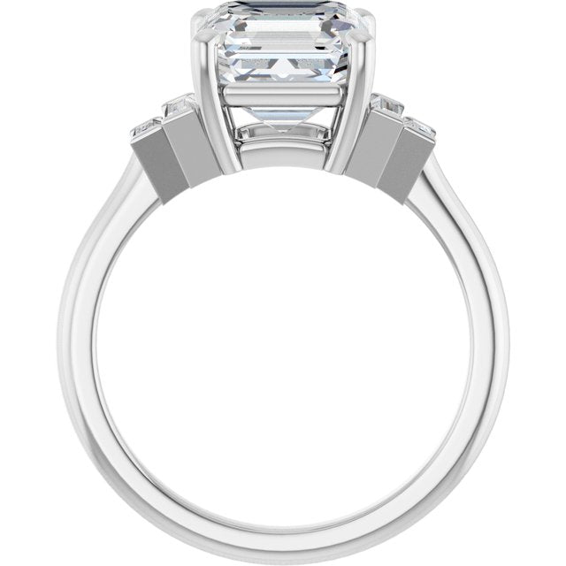 JENNI Solitaire Asscher Engagement Ring with Baguette Accent Diamonds - Platinum - View 2