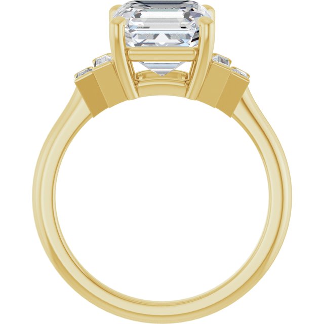 JENNI Solitaire Asscher Engagement Ring with Baguette Accent Diamonds - 18K Yellow Gold - View 2