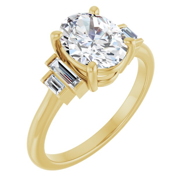 JENNI Solitaire Oval Engagement Ring with Baguette Accent Diamonds - 18K Yellow Gold - View 1