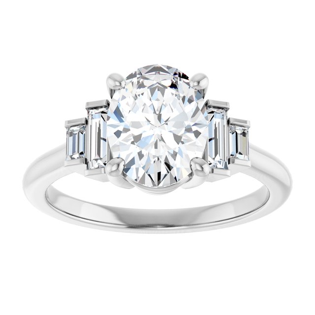 JENNI Solitaire Oval Engagement Ring with Baguette Accent Diamonds - Platinum - View 3