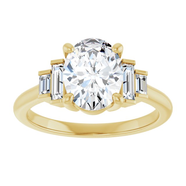JENNI Solitaire Oval Engagement Ring with Baguette Accent Diamonds - 18K Yellow Gold - View 3