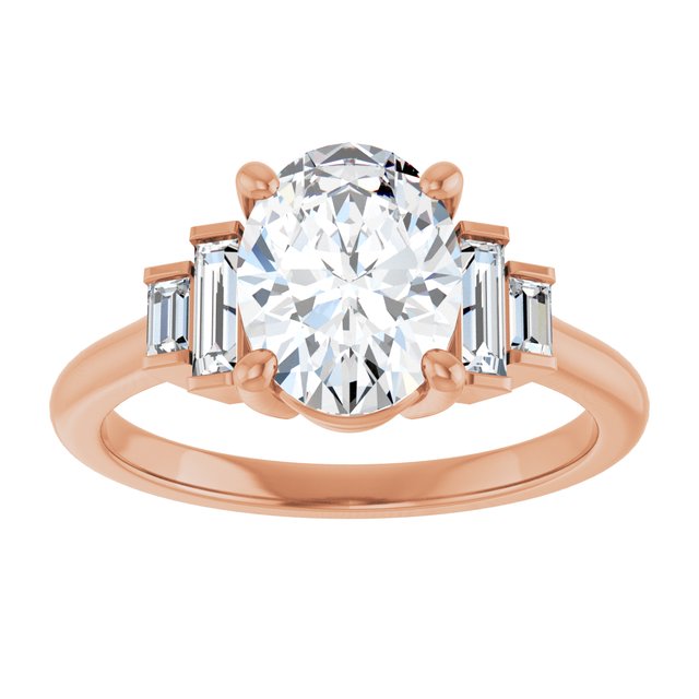 JENNI Solitaire Oval Engagement Ring with Baguette Accent Diamonds - 18K Rose Gold - View 3