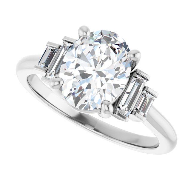 JENNI Solitaire Oval Engagement Ring with Baguette Accent Diamonds - Platinum - View 5