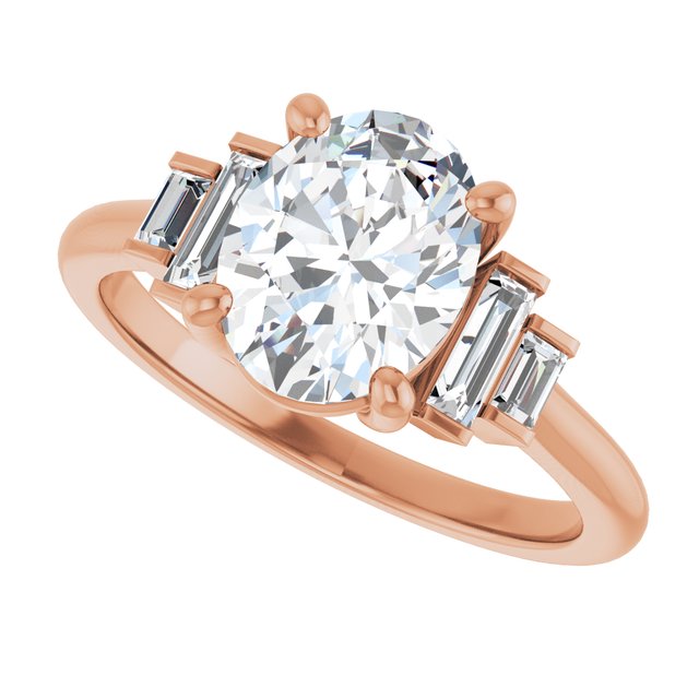 JENNI Solitaire Oval Engagement Ring with Baguette Accent Diamonds - 18K Rose Gold - View 5