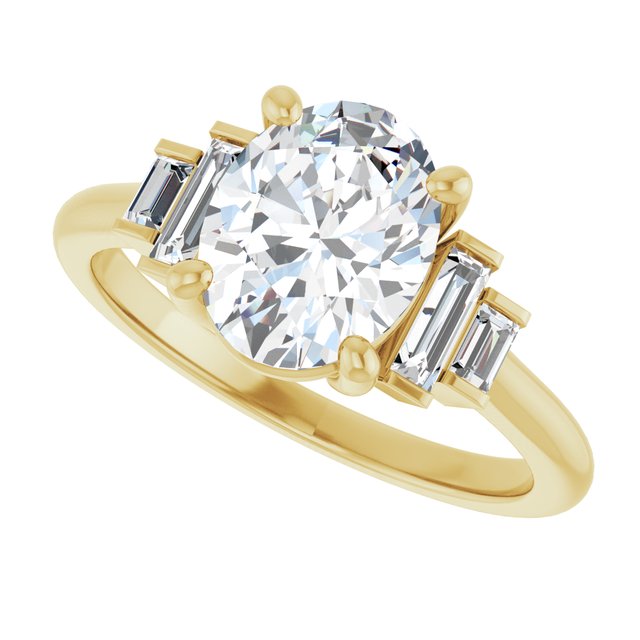 JENNI Solitaire Oval Engagement Ring with Baguette Accent Diamonds - 18K Yellow Gold - View 5