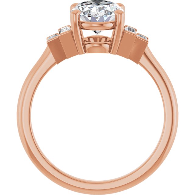 JENNI Solitaire Oval Engagement Ring with Baguette Accent Diamonds - 18K Rose Gold - View 2