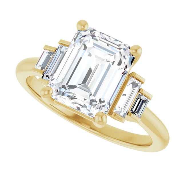 JENNI Solitaire Emerald Engagement Ring with Baguette Accent Diamonds - 18K Yellow Gold - View 5