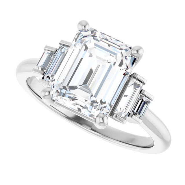 JENNI Solitaire Emerald Engagement Ring with Baguette Accent Diamonds - Platinum - View 5
