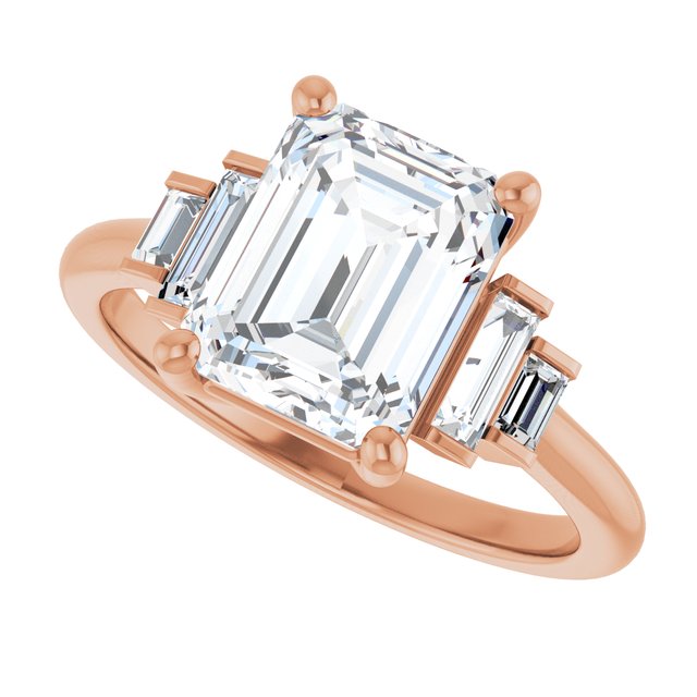 JENNI Solitaire Emerald Engagement Ring with Baguette Accent Diamonds - 18K Rose Gold - View 5