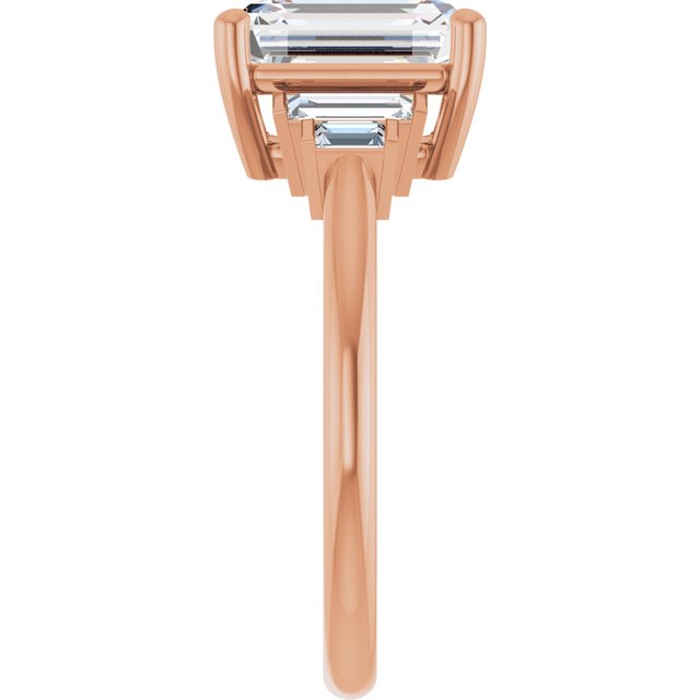 JENNI Solitaire Emerald Engagement Ring with Baguette Accent Diamonds - 18K Rose Gold - View 4
