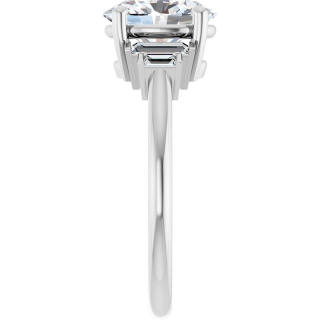 JENNI Solitaire Oval Engagement Ring with Baguette Accent Diamonds - Platinum - View 4