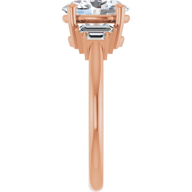 JENNI Solitaire Oval Engagement Ring with Baguette Accent Diamonds - 18K Rose Gold - View 4