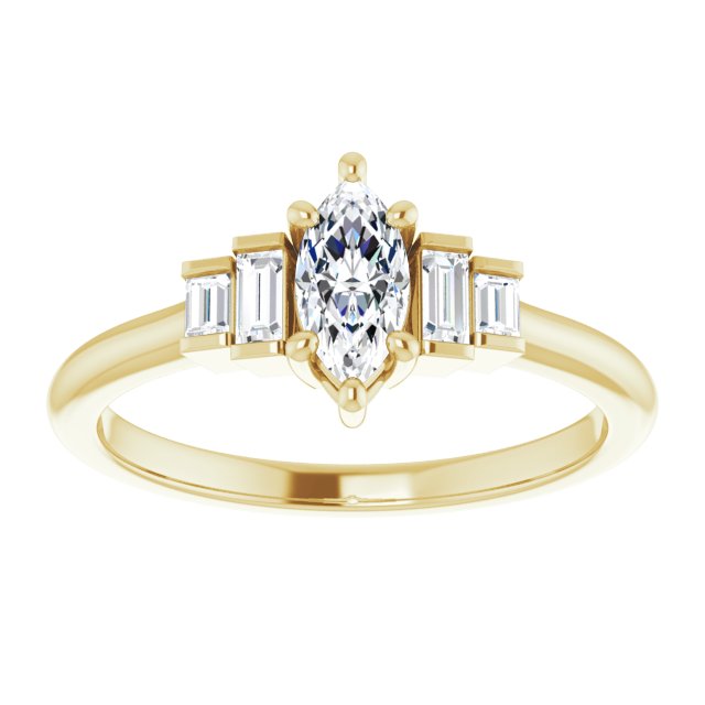 JENNI Solitaire Marquise Engagement Ring with Baguette Accent Diamonds - 18K Yellow Gold - View 3