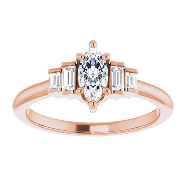 JENNI Solitaire Marquise Engagement Ring with Baguette Accent Diamonds - 18K Rose Gold - View 3