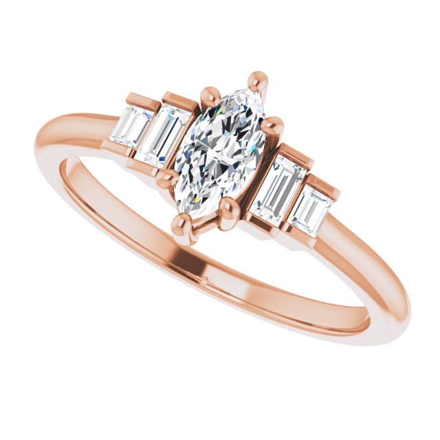 JENNI Solitaire Marquise Engagement Ring with Baguette Accent Diamonds - 18K Rose Gold - View 5
