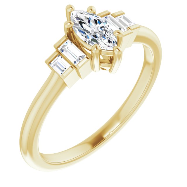 JENNI Solitaire Marquise Engagement Ring with Baguette Accent Diamonds - 18K Yellow Gold - View 1