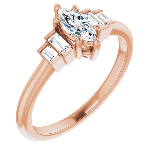 JENNI Solitaire Marquise Engagement Ring with Baguette Accent Diamonds - 18K Rose Gold - View 1