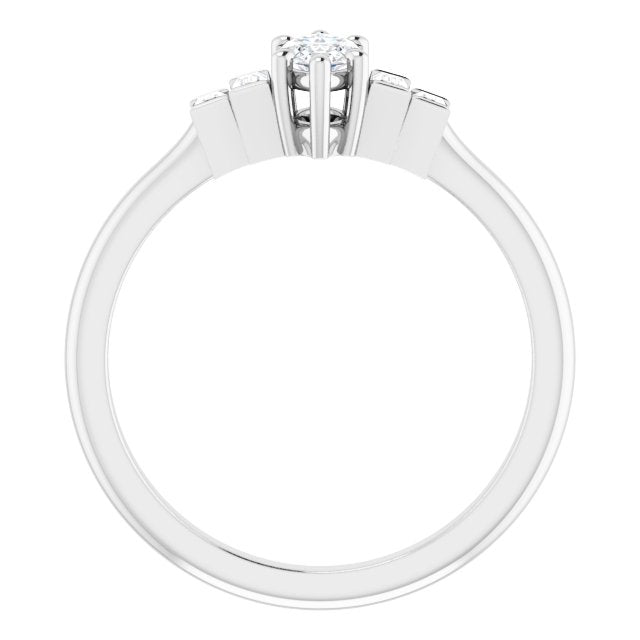 JENNI Solitaire Marquise Engagement Ring with Baguette Accent Diamonds - Platinum - View 2