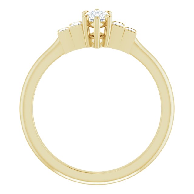 JENNI Solitaire Marquise Engagement Ring with Baguette Accent Diamonds - 18K Yellow Gold - View 2
