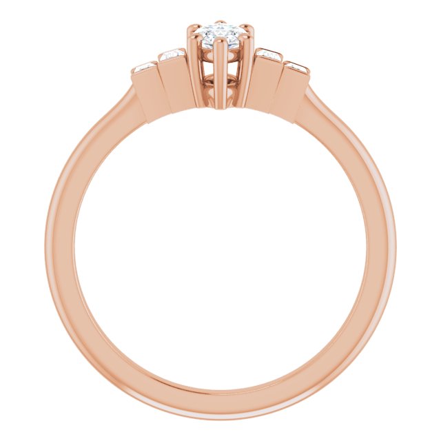 JENNI Solitaire Marquise Engagement Ring with Baguette Accent Diamonds - 18K Rose Gold - View 2