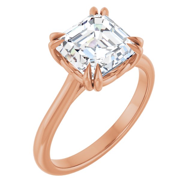 LONDON Double Claw Solitaire Asscher Engagement Ring - 18K Rose Gold - View 1