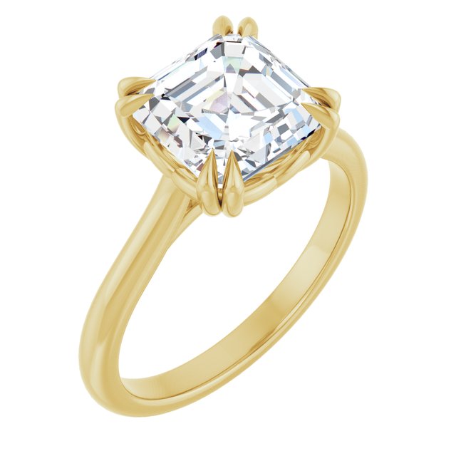 LONDON Double Claw Solitaire Asscher Engagement Ring - 18K Yellow Gold - View 1