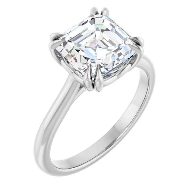 LONDON Double Claw Solitaire Asscher Engagement Ring - Platinum - View 1