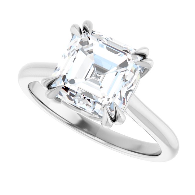 LONDON Double Claw Solitaire Asscher Engagement Ring - Platinum - View 5