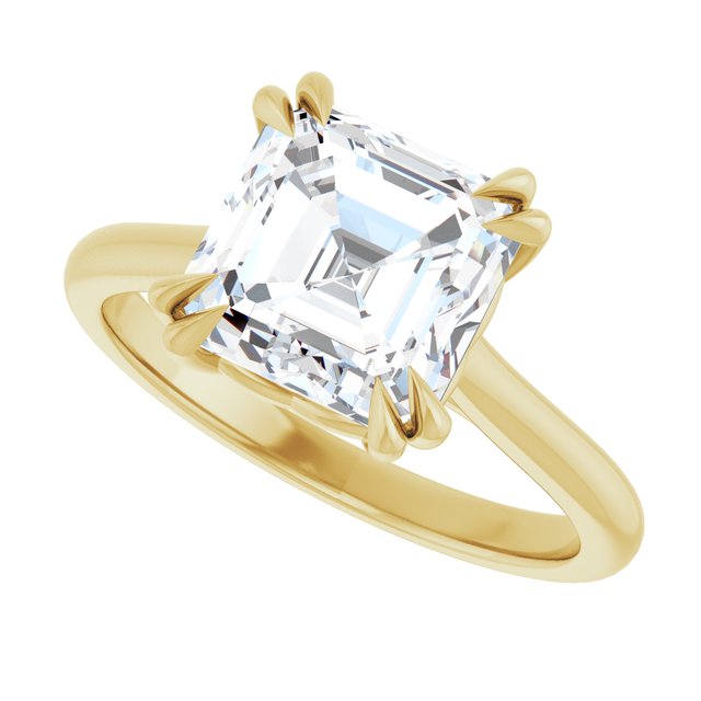 LONDON Double Claw Solitaire Asscher Engagement Ring - 18K Yellow Gold - View 5
