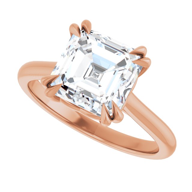 LONDON Double Claw Solitaire Asscher Engagement Ring - 18K Rose Gold - View 5
