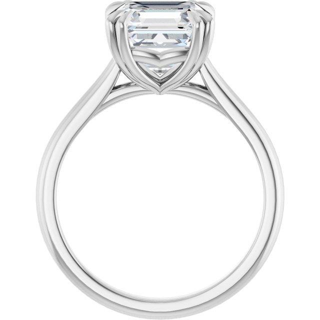 LONDON Double Claw Solitaire Asscher Engagement Ring - Platinum - View 2
