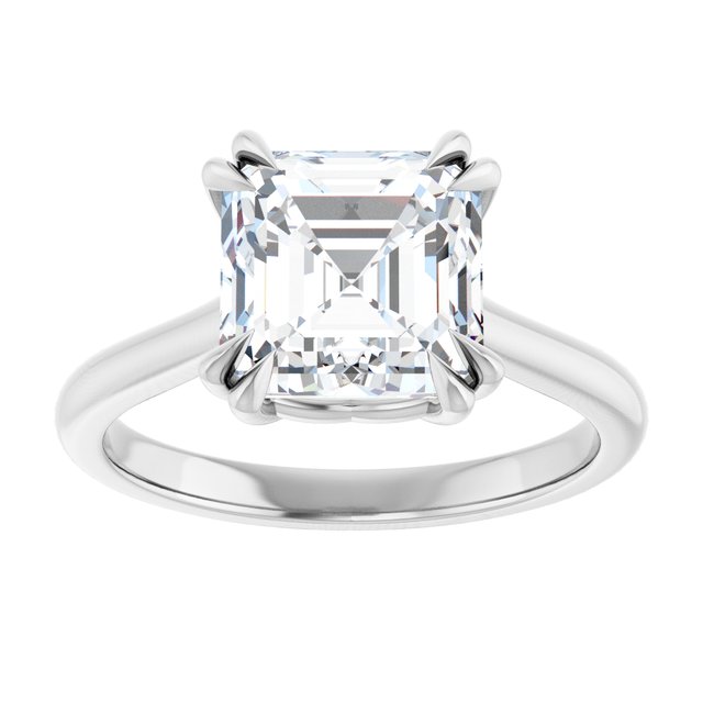 LONDON Double Claw Solitaire Asscher Engagement Ring - Platinum - View 3