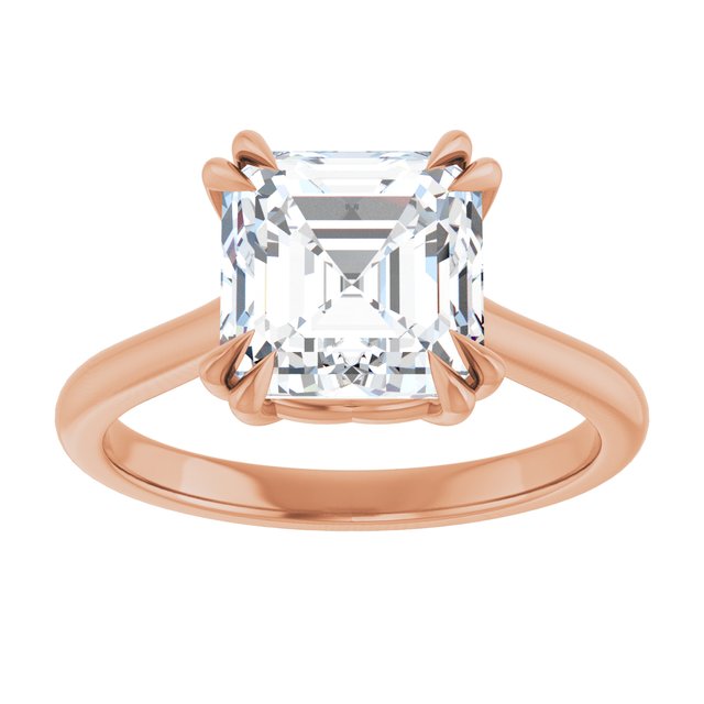 LONDON Double Claw Solitaire Asscher Engagement Ring - 18K Rose Gold - View 3