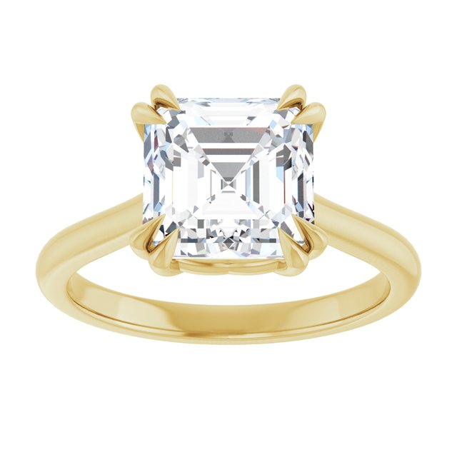 LONDON Double Claw Solitaire Asscher Engagement Ring - 18K Yellow Gold - View 3