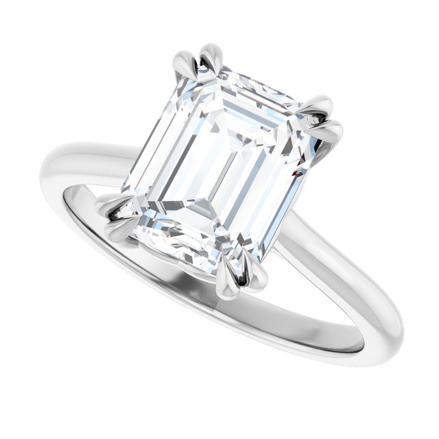 LONDON Double Claw Solitaire Emerald Engagement Ring - Platinum - View 5