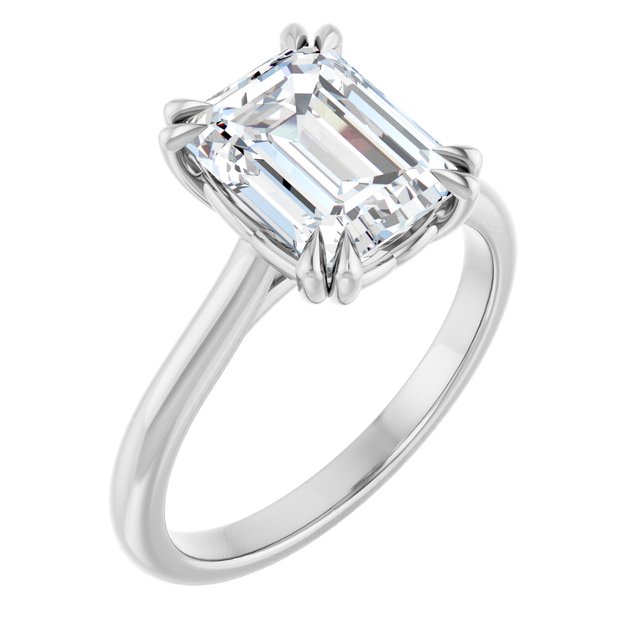 LONDON Double Claw Solitaire Emerald Engagement Ring - Platinum - View 1