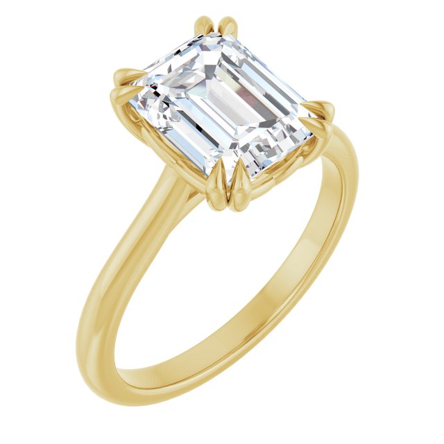 LONDON Double Claw Solitaire Emerald Engagement Ring - 18K Yellow Gold - View 1