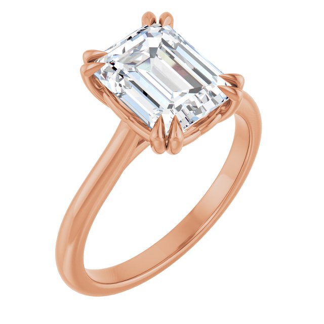 LONDON Double Claw Solitaire Emerald Engagement Ring - 18K Rose Gold - View 1