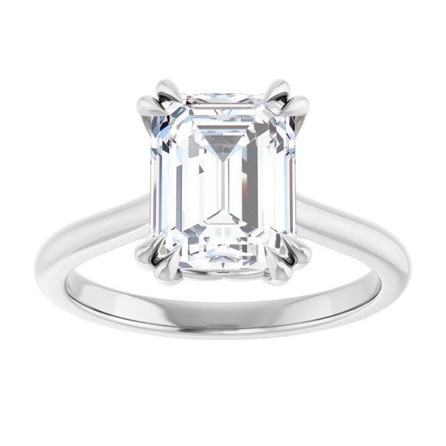 LONDON Double Claw Solitaire Emerald Engagement Ring - Platinum - View 3