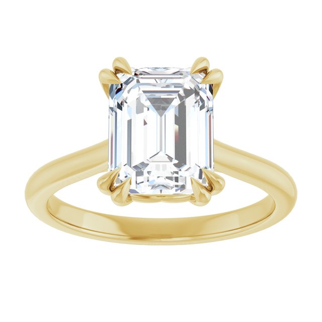 LONDON Double Claw Solitaire Emerald Engagement Ring - 18K Yellow Gold - View 3