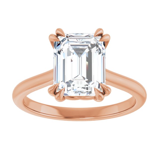 LONDON Double Claw Solitaire Emerald Engagement Ring - 18K Rose Gold - View 3