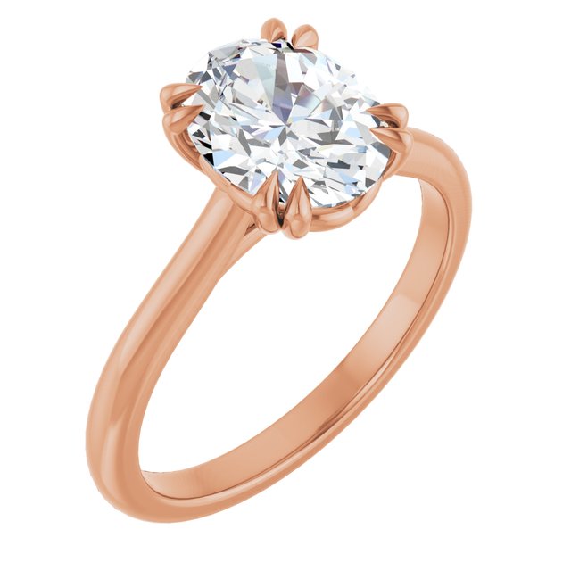 LONDON Double Claw Solitaire Oval Engagement Ring - 18K Rose Gold - View 1