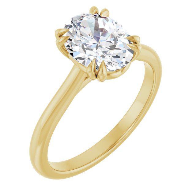 LONDON Double Claw Solitaire Oval Engagement Ring - 18K Yellow Gold - View 1