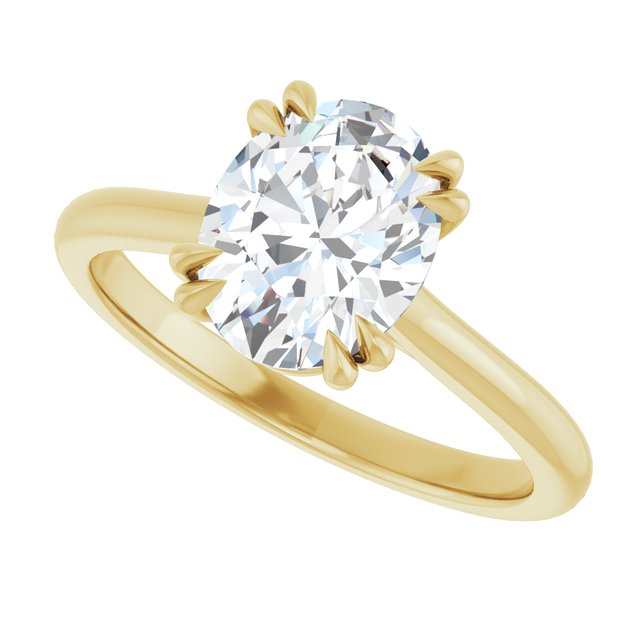 LONDON Double Claw Solitaire Oval Engagement Ring - 18K Yellow Gold - View 5