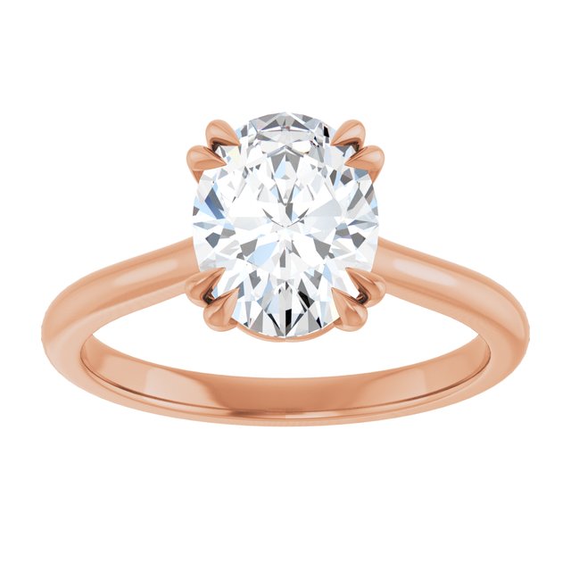 LONDON Double Claw Solitaire Oval Engagement Ring - 18K Rose Gold - View 3