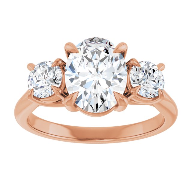 ALEGRA Trilogy Oval Engagement Ring with Split Band - 18K Rose Gold - View 3