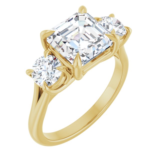 ALEGRA Trilogy Asscher Engagement Ring with Split Band - 18K Yellow Gold - View 1